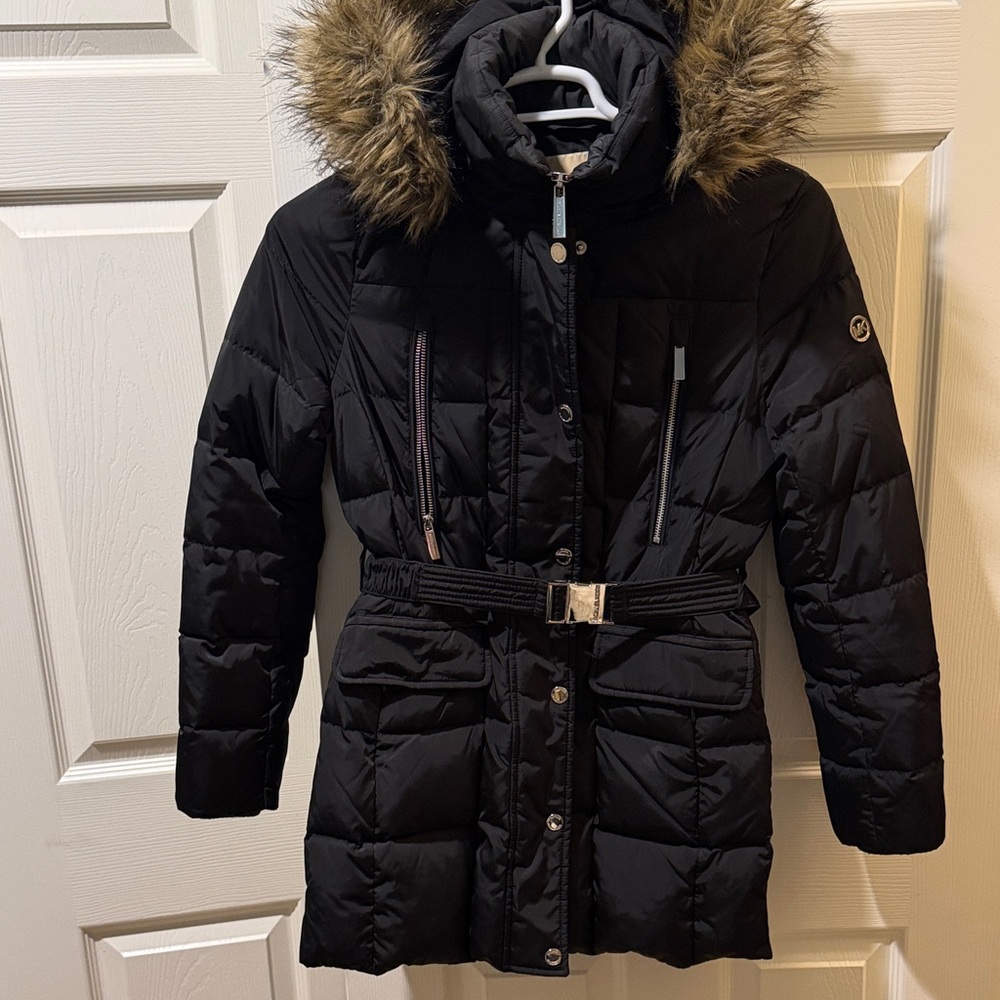 Michael Kors Winter Black Puffer Coat with Fur Hood